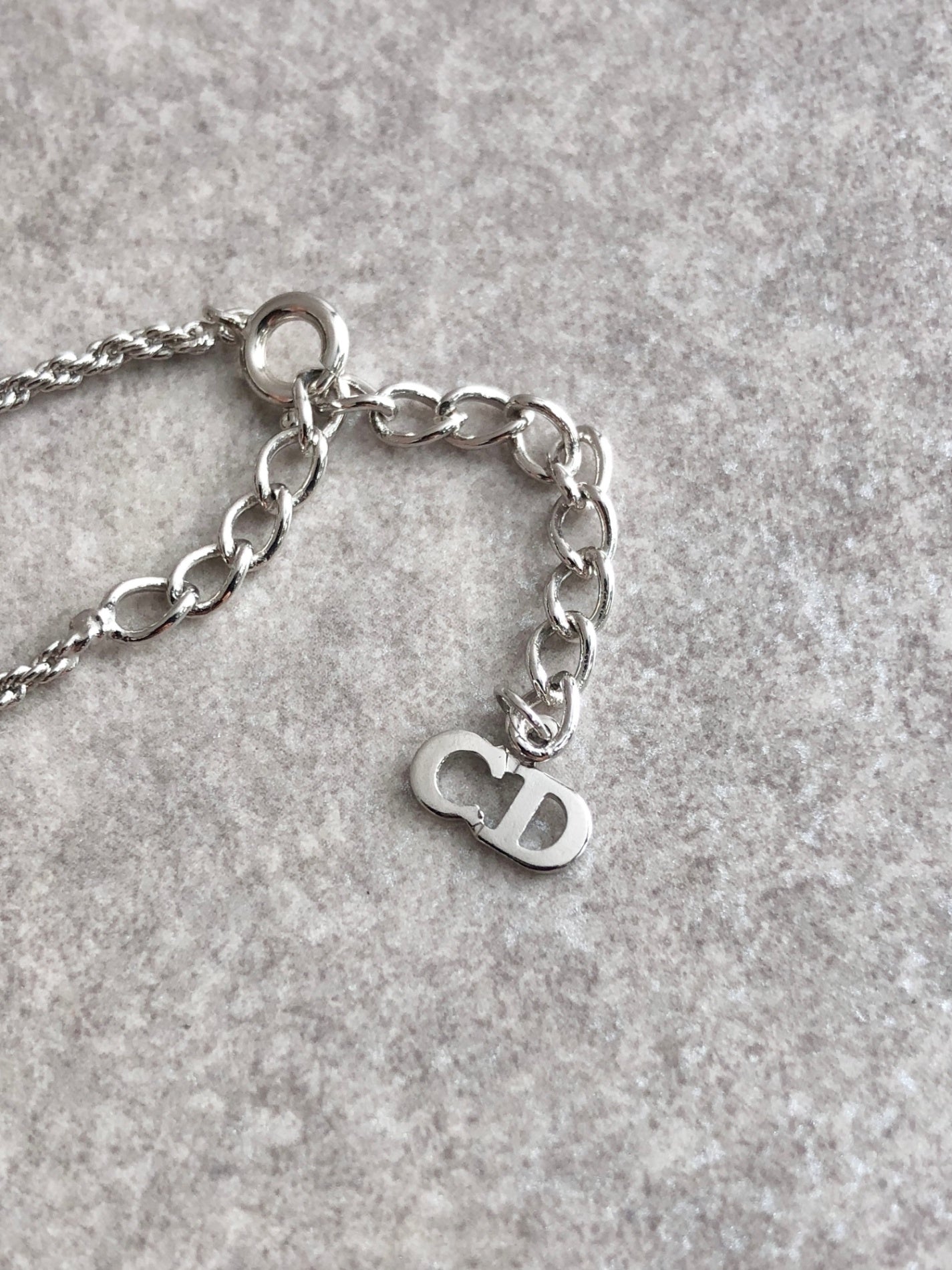 Christian Dior CD Logo Necklace Silver Vintage pfrat8