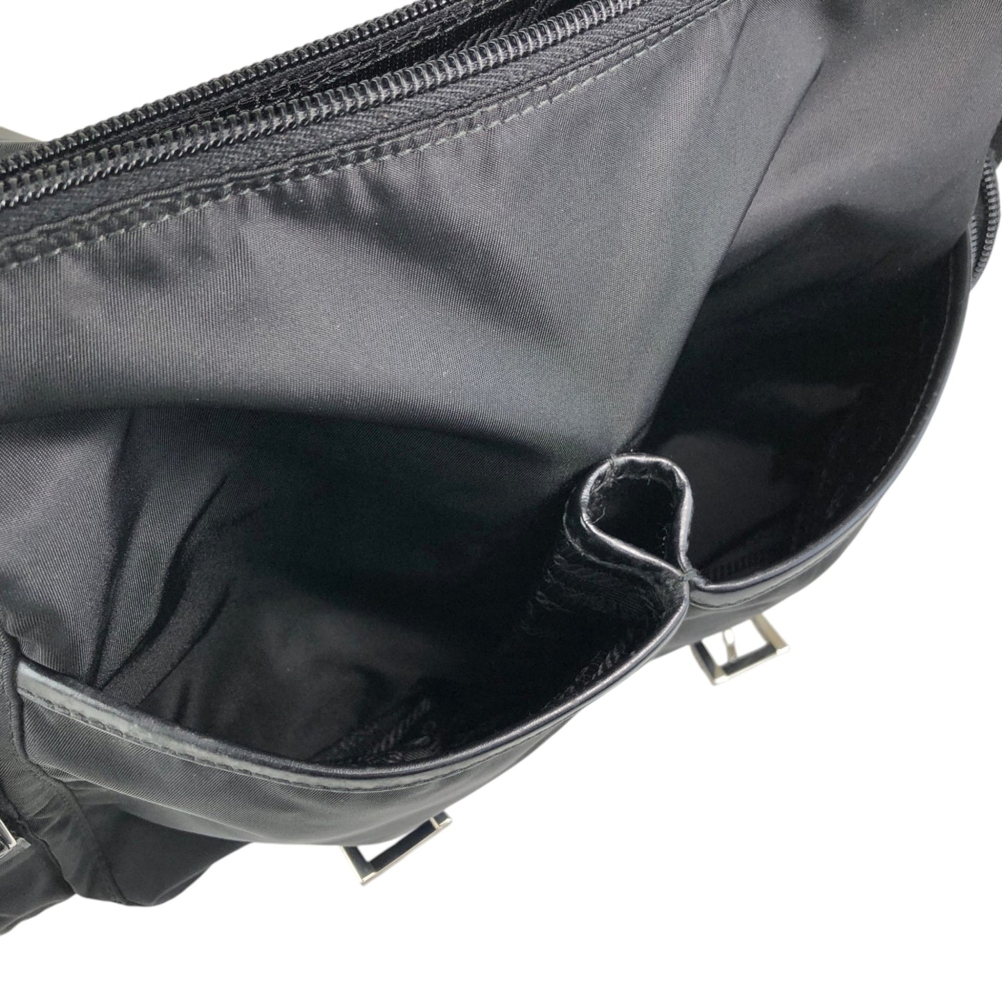 PRADA Tessuto Triangle Logo Front Buckle Double Pocket Shoulder bag Black Vintage yejdb4