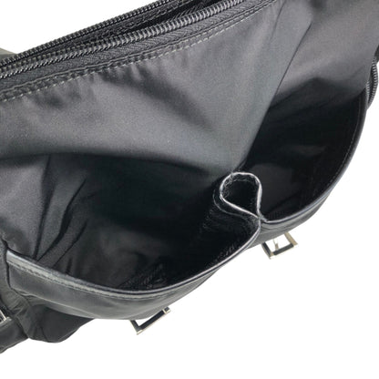 PRADA Tessuto Triangle Logo Front Buckle Double Pocket Shoulder bag Black Vintage yejdb4