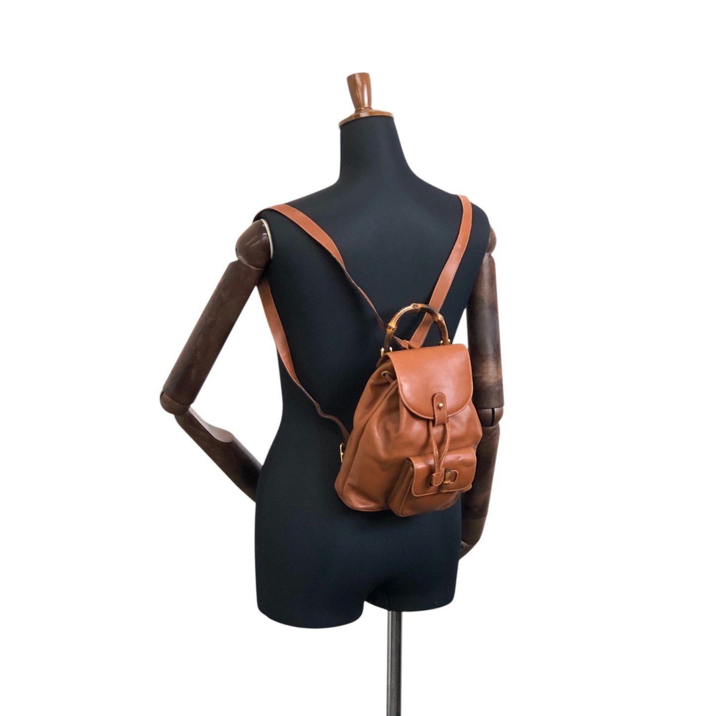 GUCCI Bamboo Front Pocket Backpack Brown Vintage jfzn8g