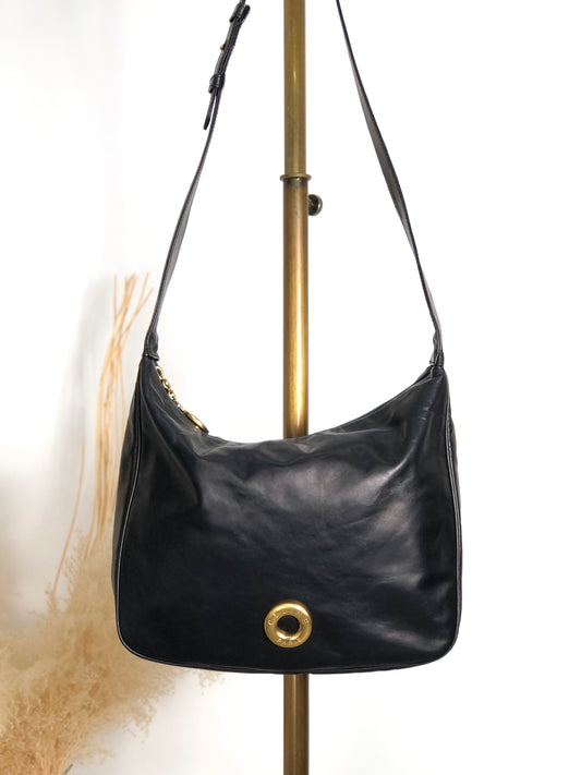 CELINE Circle Logo Shoulder bag Black Vintage mkxe53