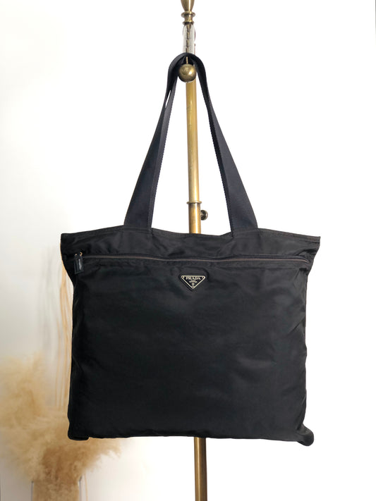 PRADA Tessuto Triangle Logo Shoulder bag Totebag Black Vintage sxxj7i