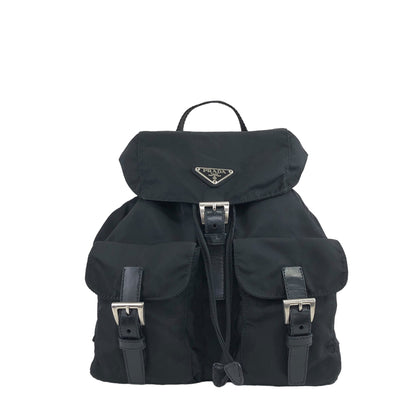 PRADA Triangle Logo Front Buckle Backpack Black Vintage hbt85k