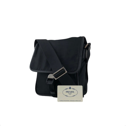 PRADA Tessuto Triangle Logo Front Buckle Shoulder bag Black Vintage 78def6