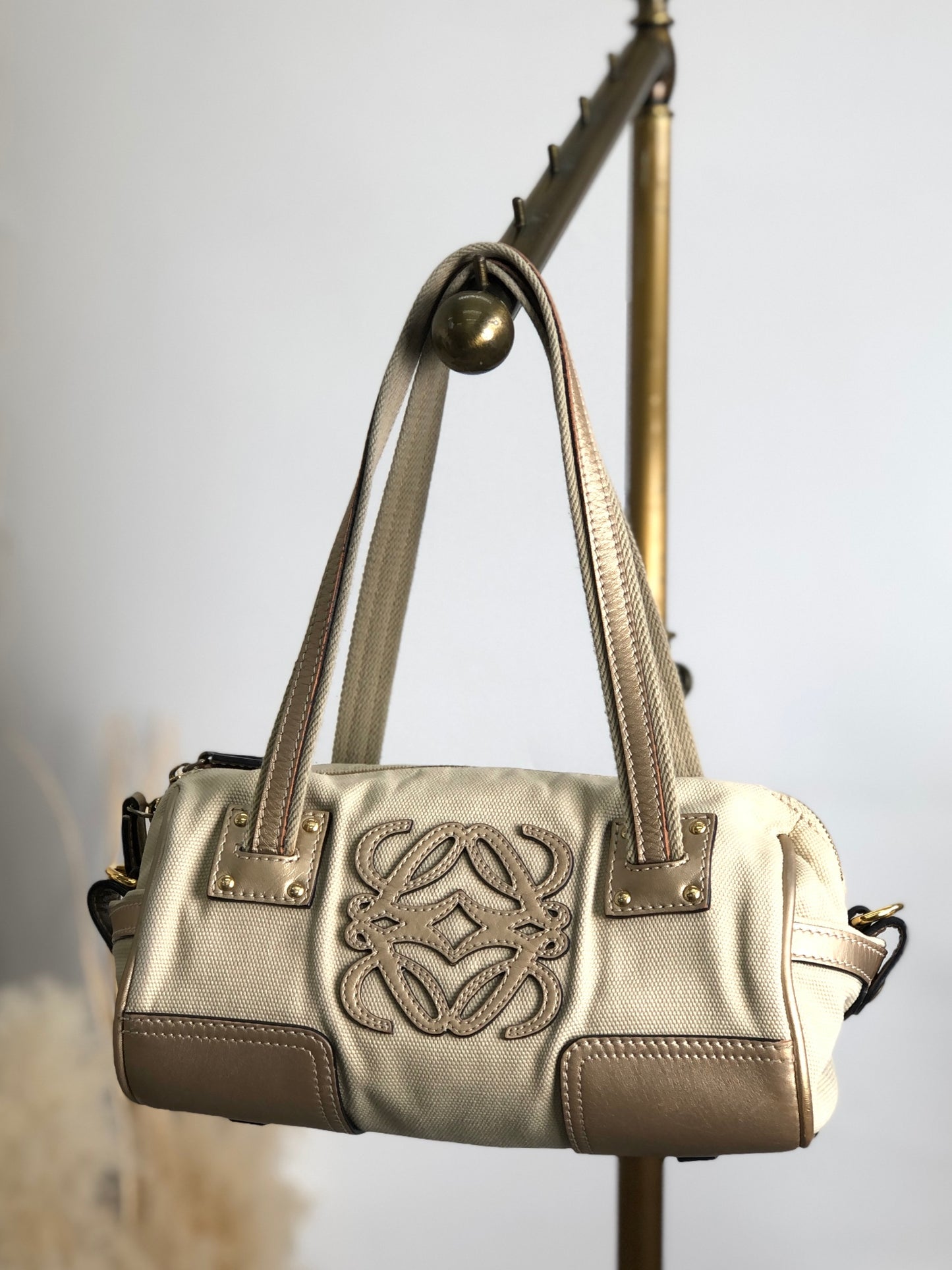 LOEWE Anagram Small Boston bag Handbag Beige Vintage educhp