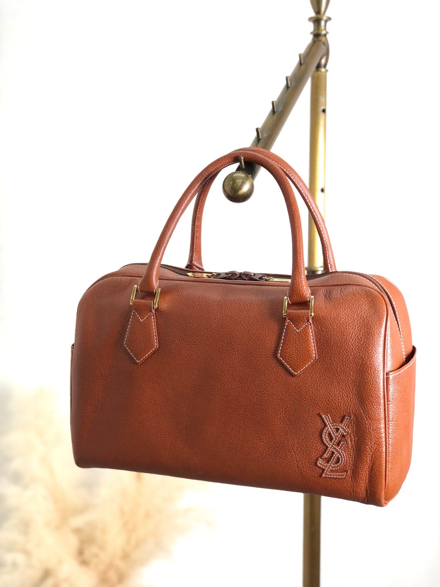 Yves Saint Laurent YSL Logo Handbag Boston bag Brown Vintage vt7xkg