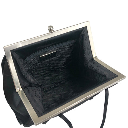 PRADA Logo Metal Clasp Small Handbag Black Vintage sh35vg