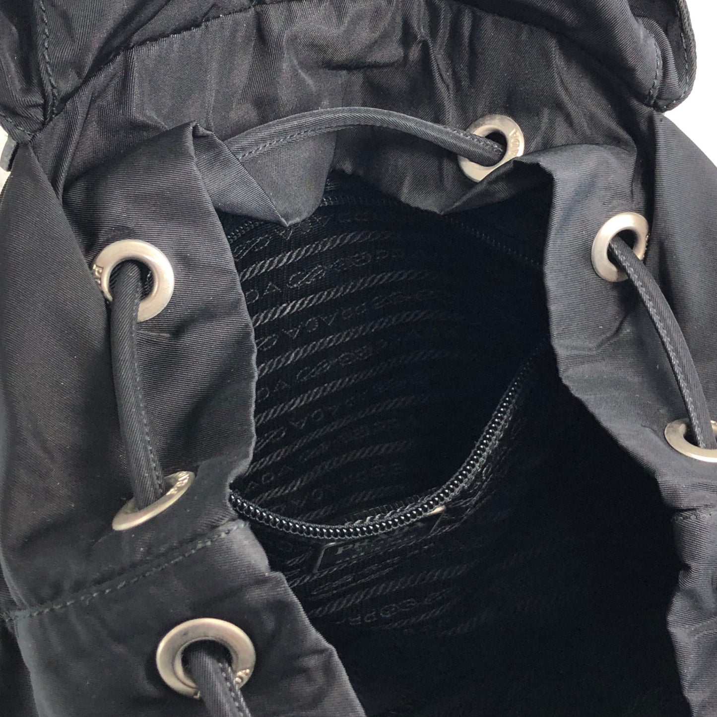 PRADA Tessuto Triangle Logo Front Buckle Backpack Black Vintage vwh35w