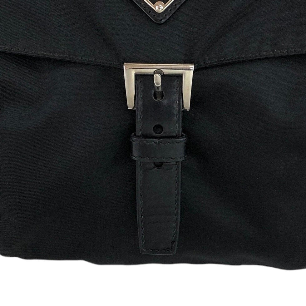 PRADA Triangle Logo Front Buckle Side Pocket  Shoulder bag Black Vintage xwcbv7