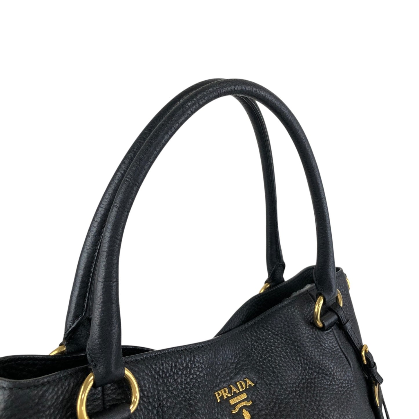 PRADA Logo Two-way Handbag Shoulder bag Black Vintage yhj7uy