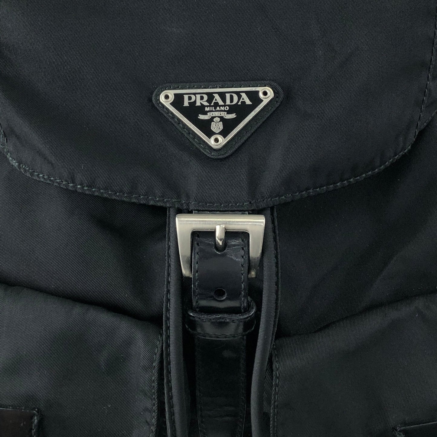 PRADA Tessuto Triangle Logo Double Pocket Backpack Black Vintage vjpnrf