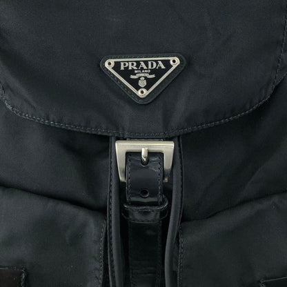PRADA Tessuto Triangle Logo Double Pocket Backpack Black Vintage vjpnrf