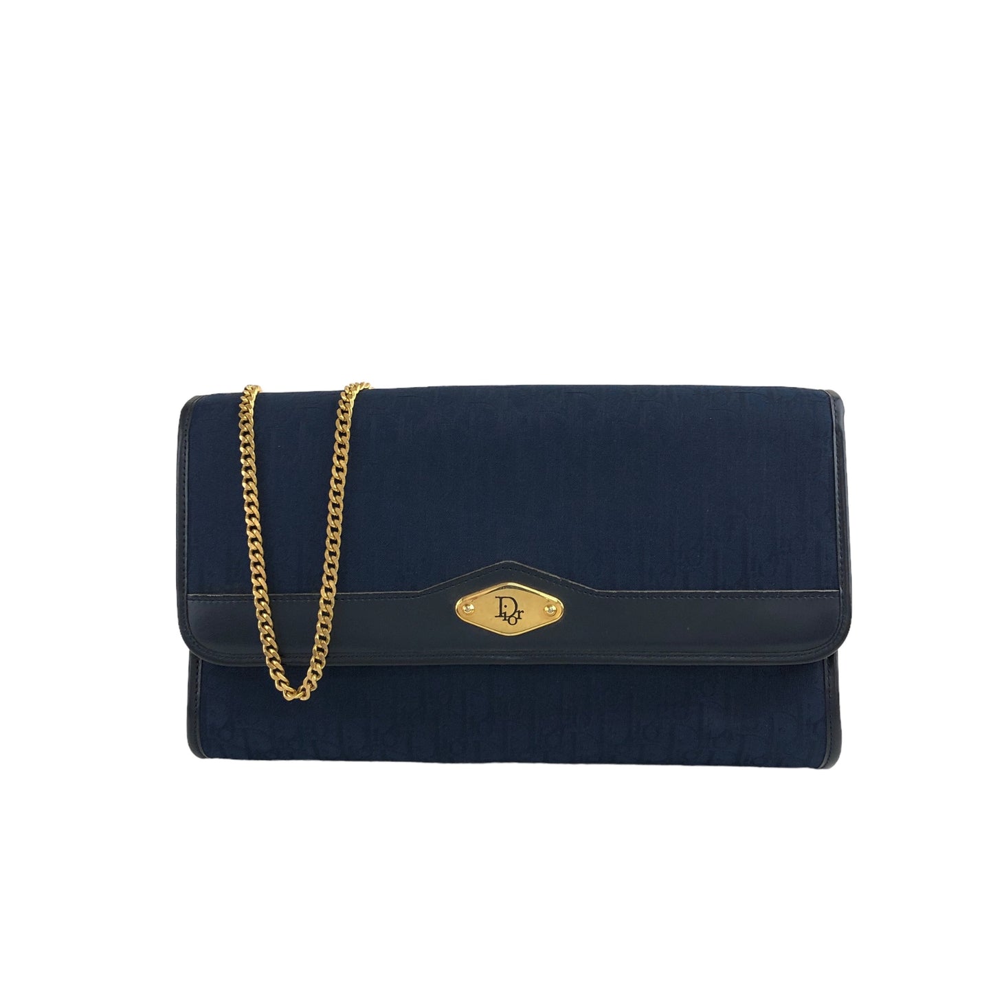 Christian Dior  Trotter Logo  Jacquard Chain Shoulder bag Navy 2cds2t