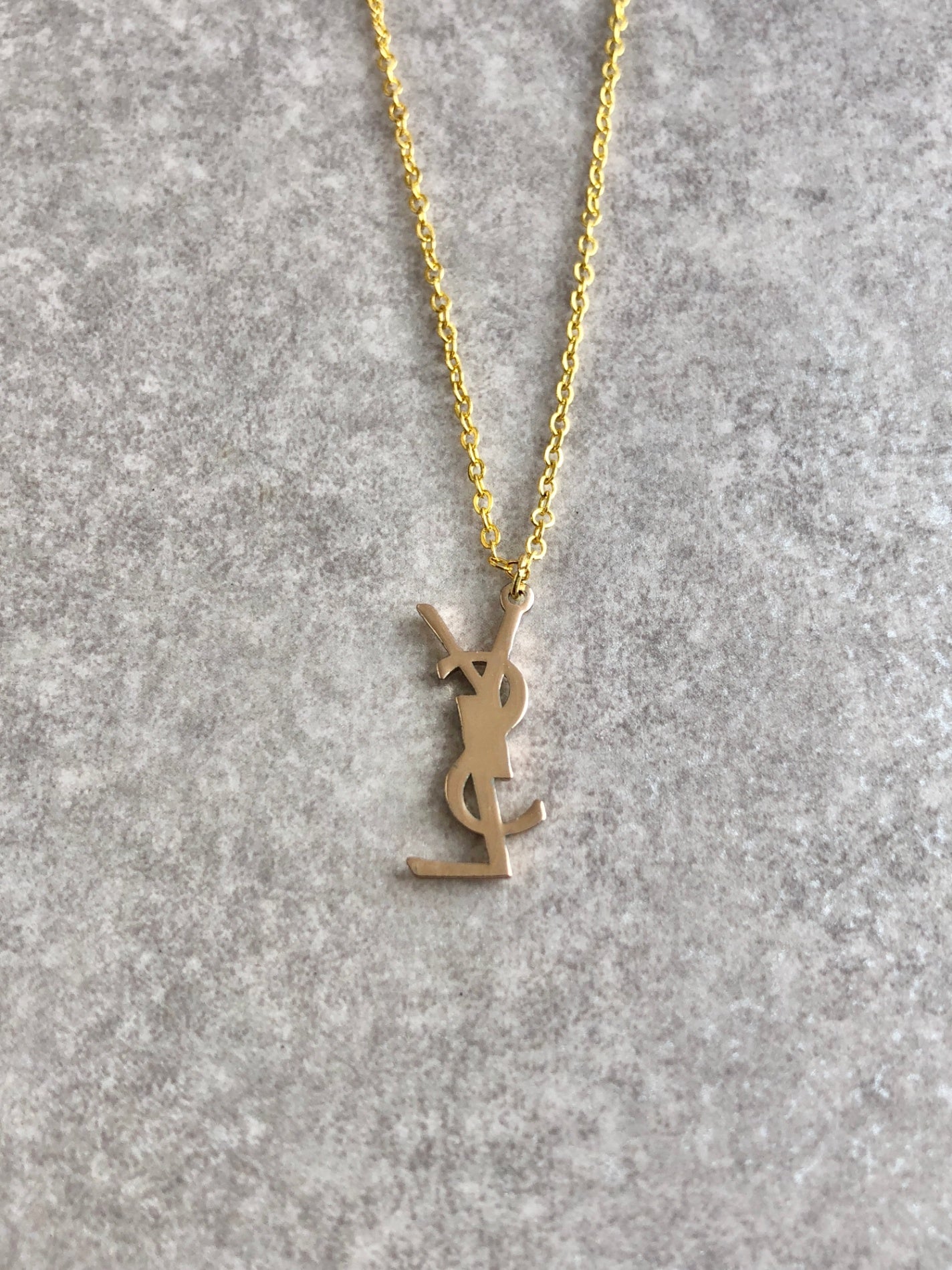 Yves Saint Laurent YSL Logo Cassandra Necklace Gold Vintage wrix66