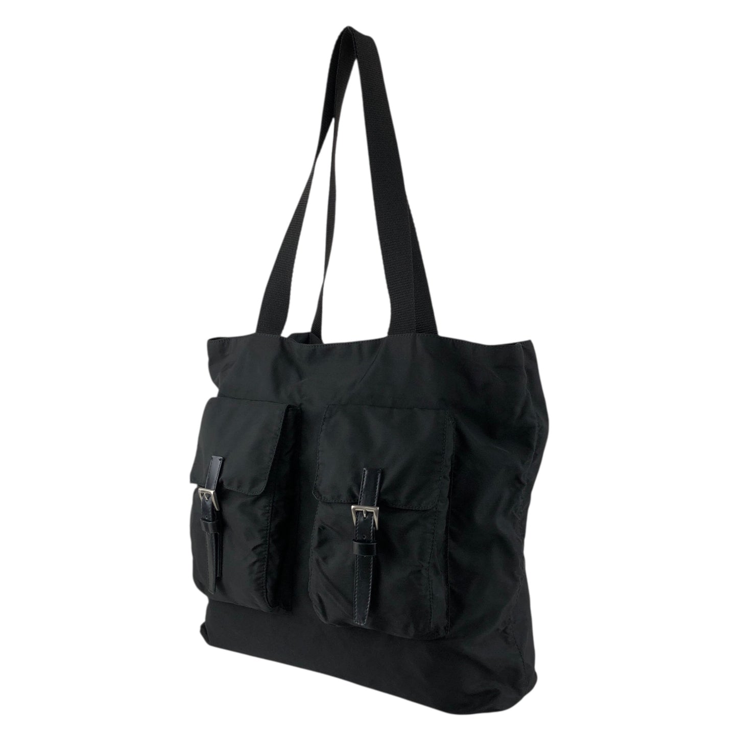 PRADA Tessuto Triangle Logo Double Pocket Totebag Black Vintage ui25rj