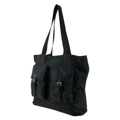 PRADA Tessuto Triangle Logo Double Pocket Totebag Black Vintage ui25rj