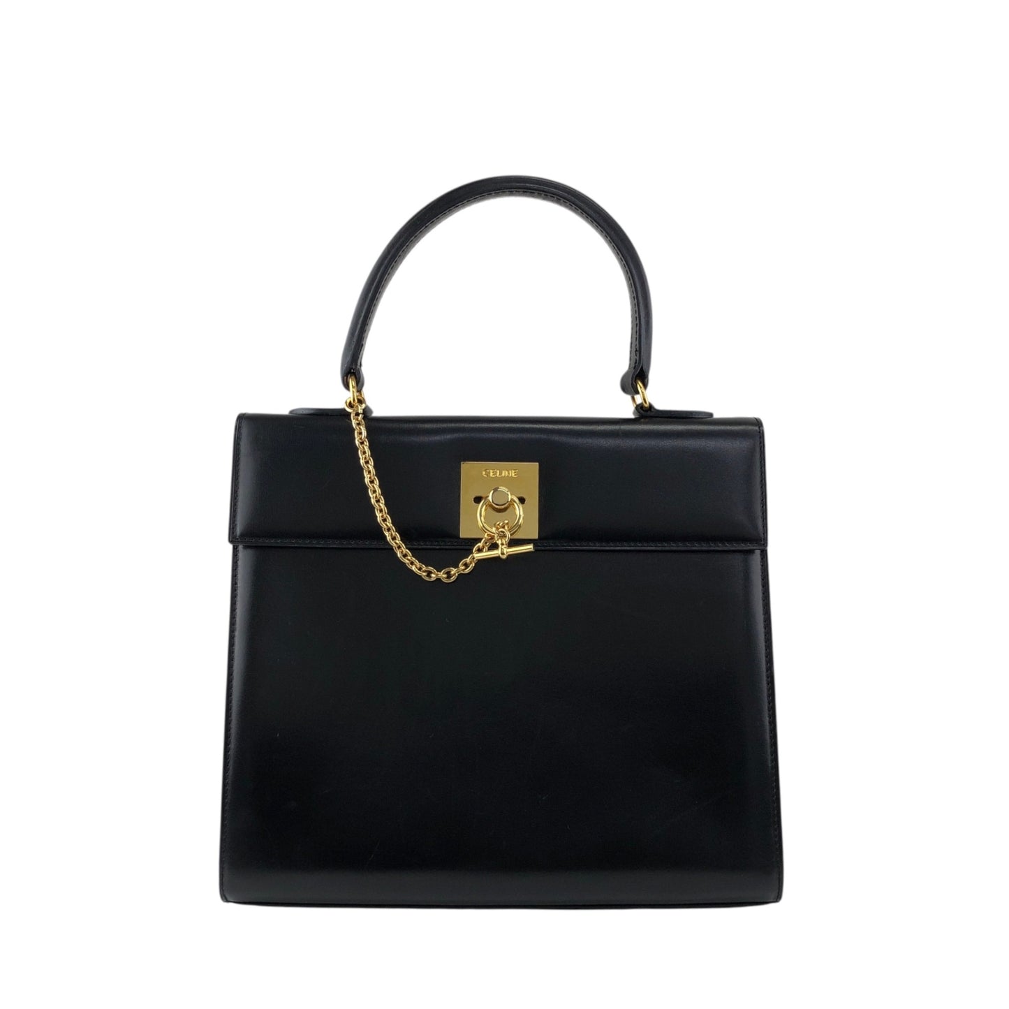 CELINE Gancini Top Handle Handbag Black Vintage whcwed