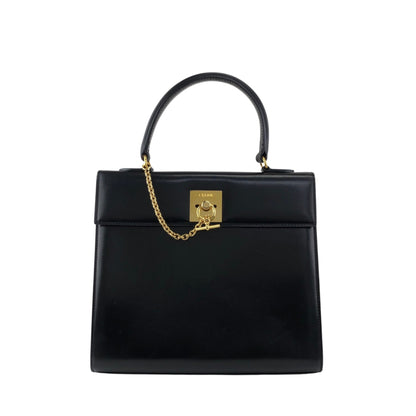 CELINE Gancini Top Handle Handbag Black Vintage whcwed