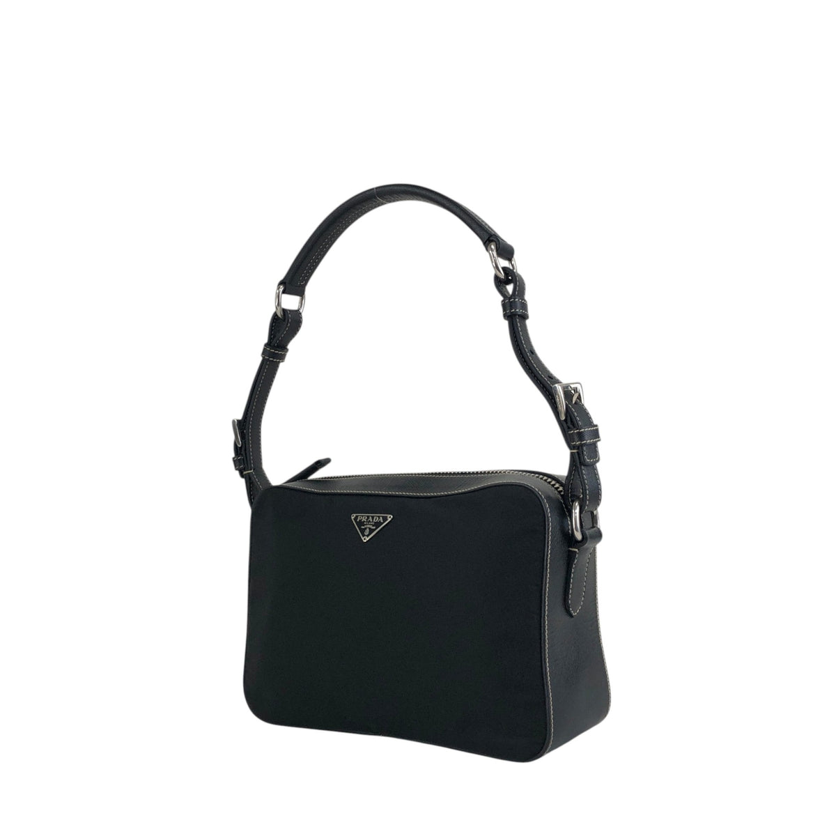 PRADA Tessuto Triangle Logo Shoulder bag Black Vintage mshu7d