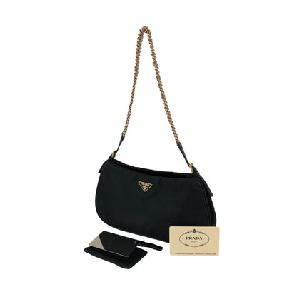 PRADA Tessuto Triangle Logo Chain Shoulder bag Black Vintage z4kic8