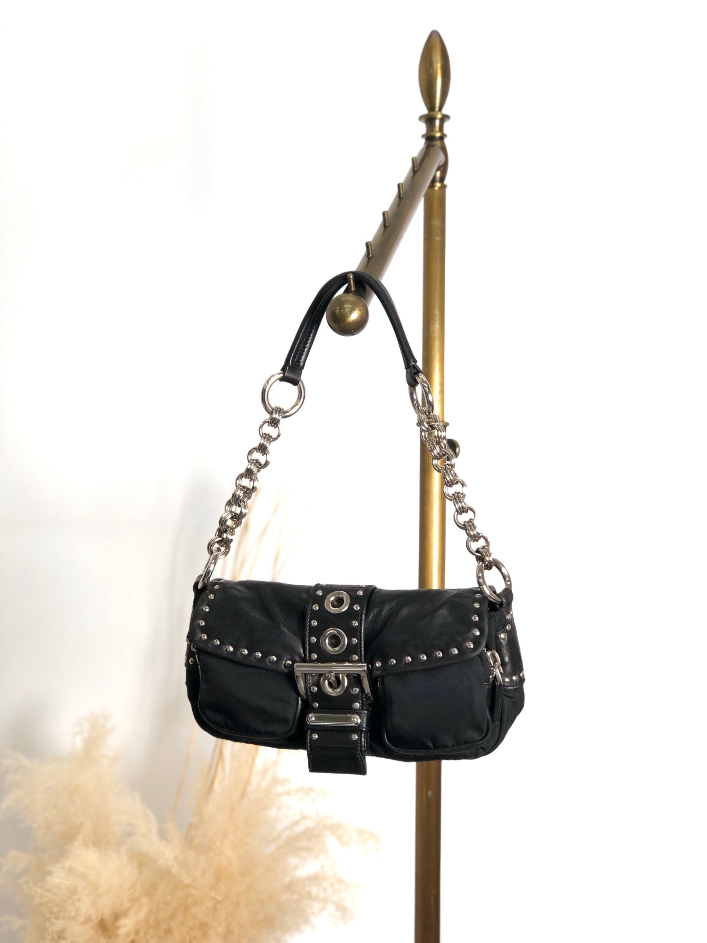 PRADA Triangle Logo Shoulder bag Black Vintage tiuxdg