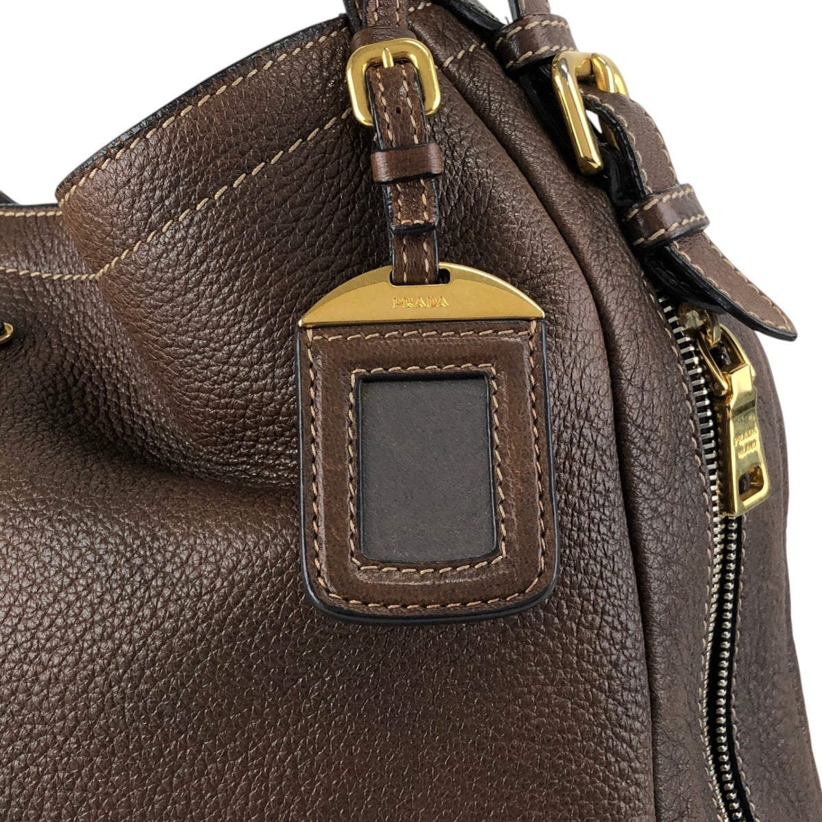 PRADA Triangle Logo Shoulder bag Hobobag Brown Vintage ajvtv2