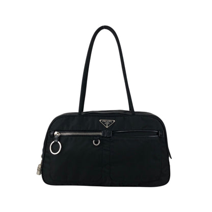 PRADA Tessuto Triangle Logo Front Pocket Small Boston bag Handbag Black Vintage gips8j