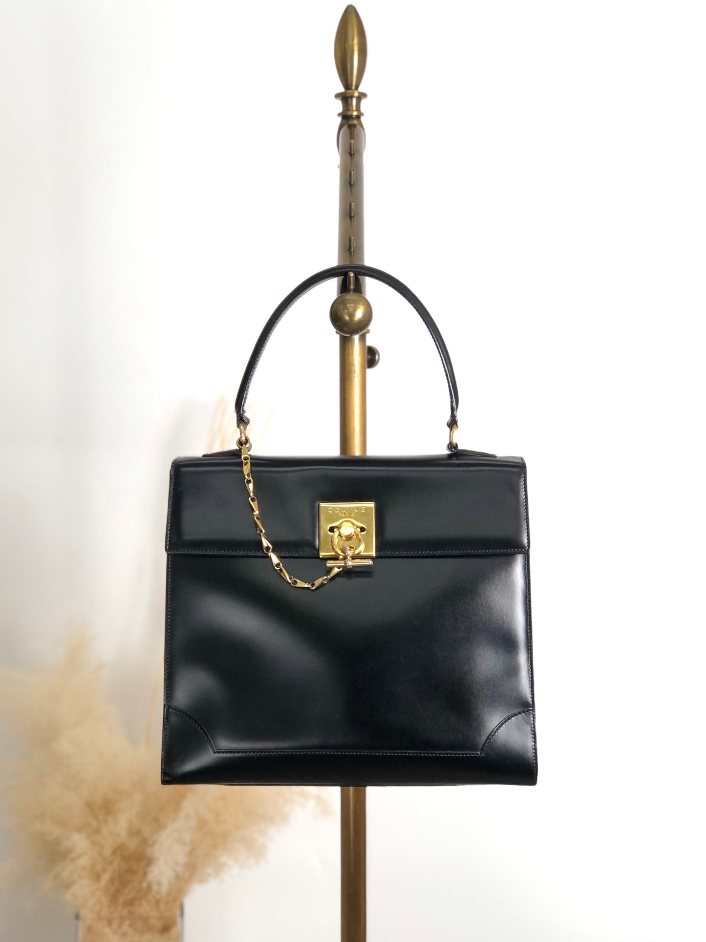 CELINE Gancini Toggle Clasp Handbag Black Vintage gpjwxc