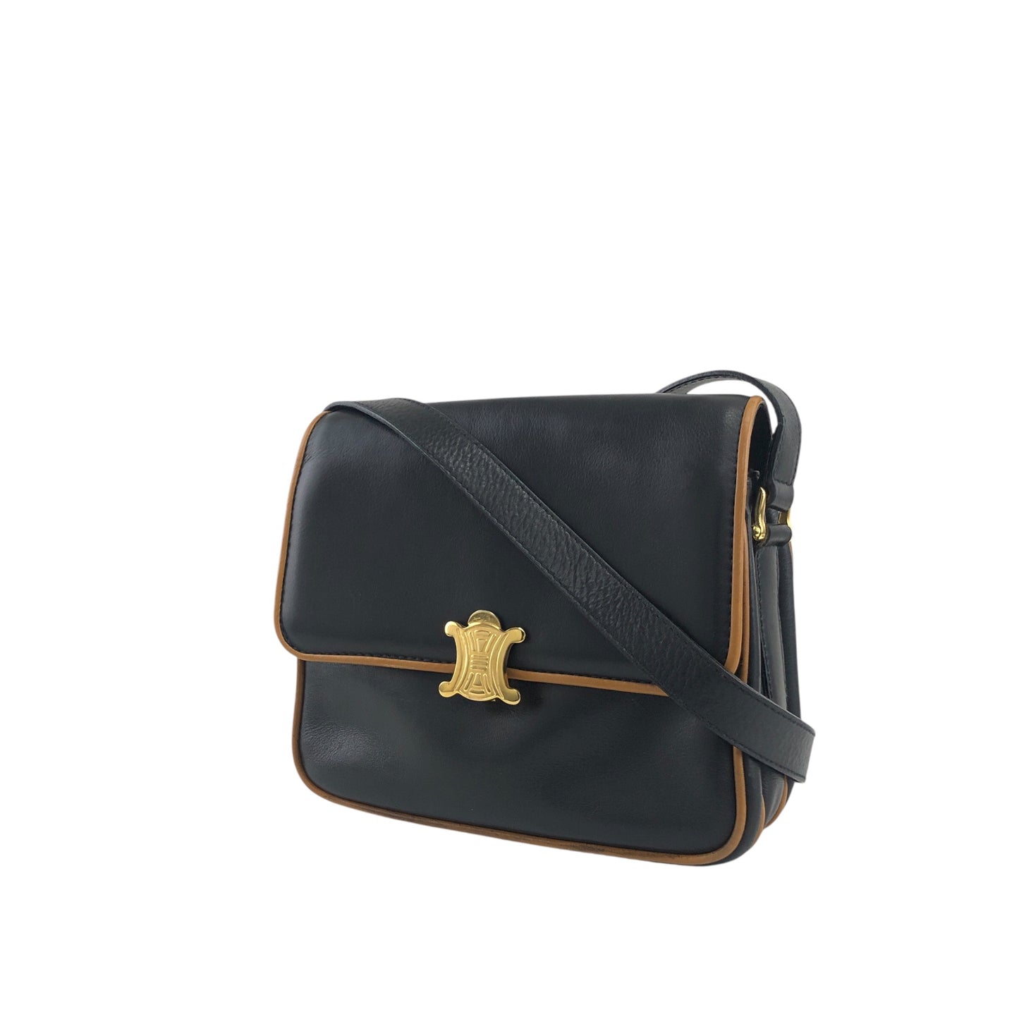 CELINE Triomphe Piping Shoulder bag Black×Brown Vintage 5hc7wn