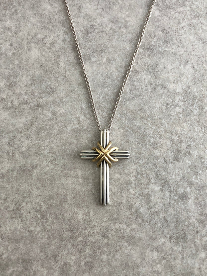 Tiffany & Co. Cross Motif Necklace Silver×Gold 925/K18YG Vintage yx53pr