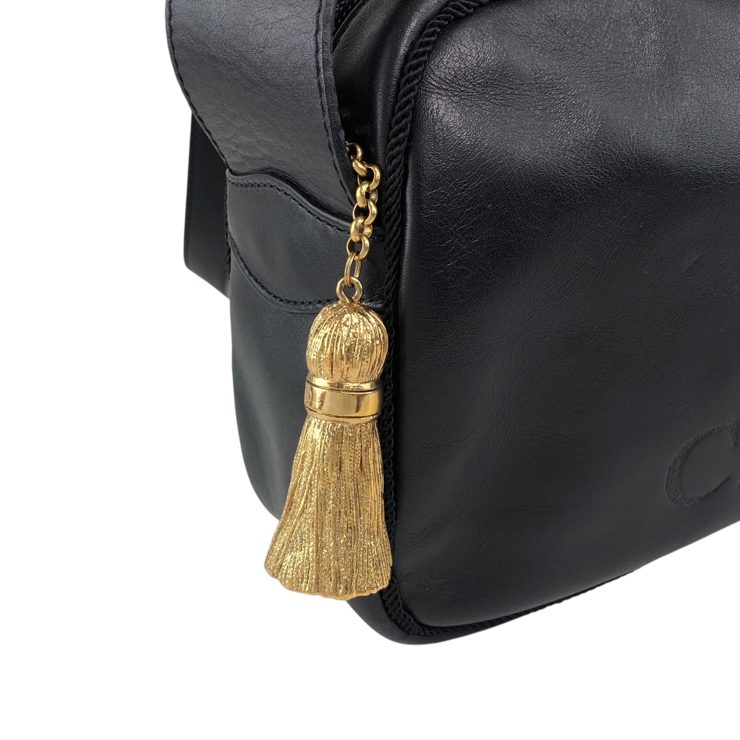 Christian Dior Logo Embossed Tassel Shoulder bag Black Vintage nvdfjx