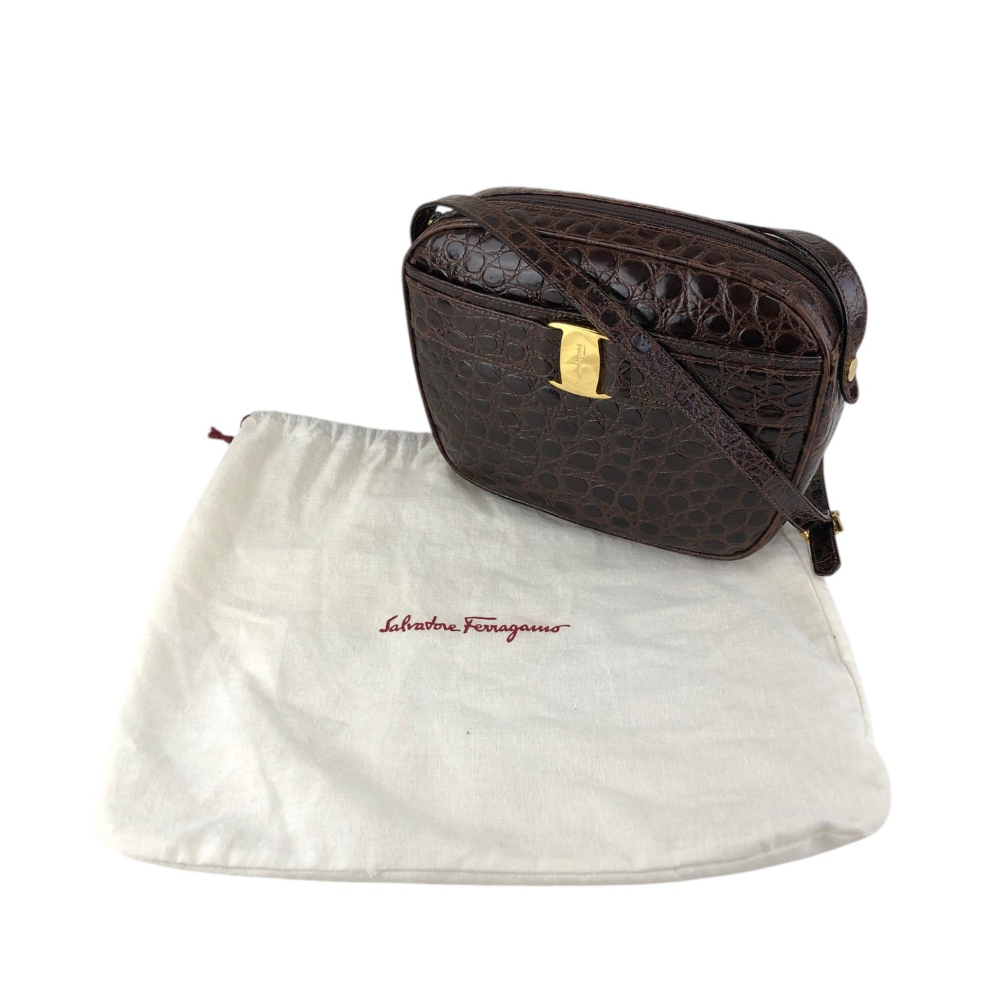 Salvatore Ferragamo Vala Ribbon Shoulder bag Brown Vintage xth3zu