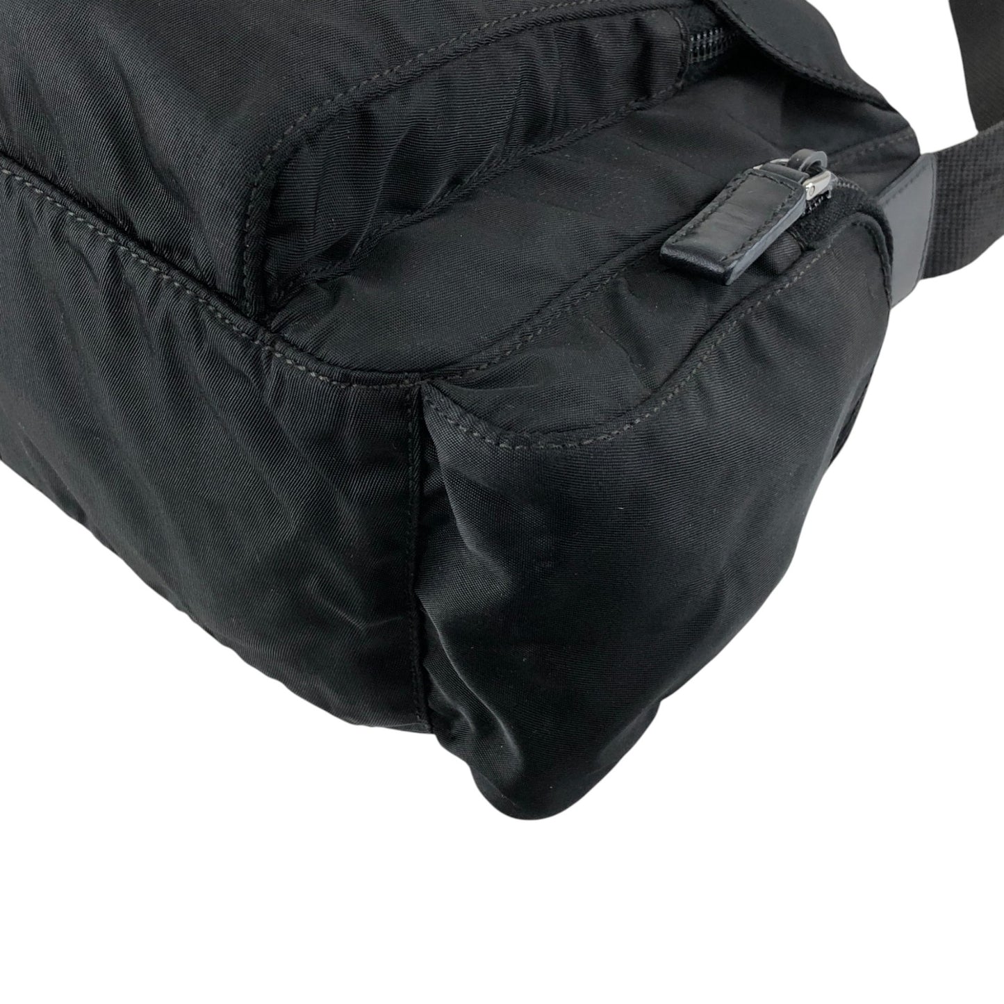 PRADA Tessuto Triangle Logo Front Buckle Side Pocket Shoulder bag Black Vintage 75anhg