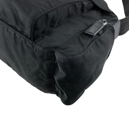 PRADA Tessuto Triangle Logo Front Buckle Side Pocket Shoulder bag Black Vintage 75anhg