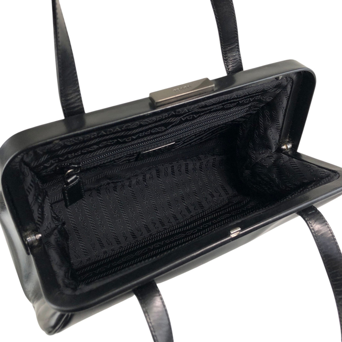 PRADA Metal Clasp Handbag Black Vintage 6am4p2