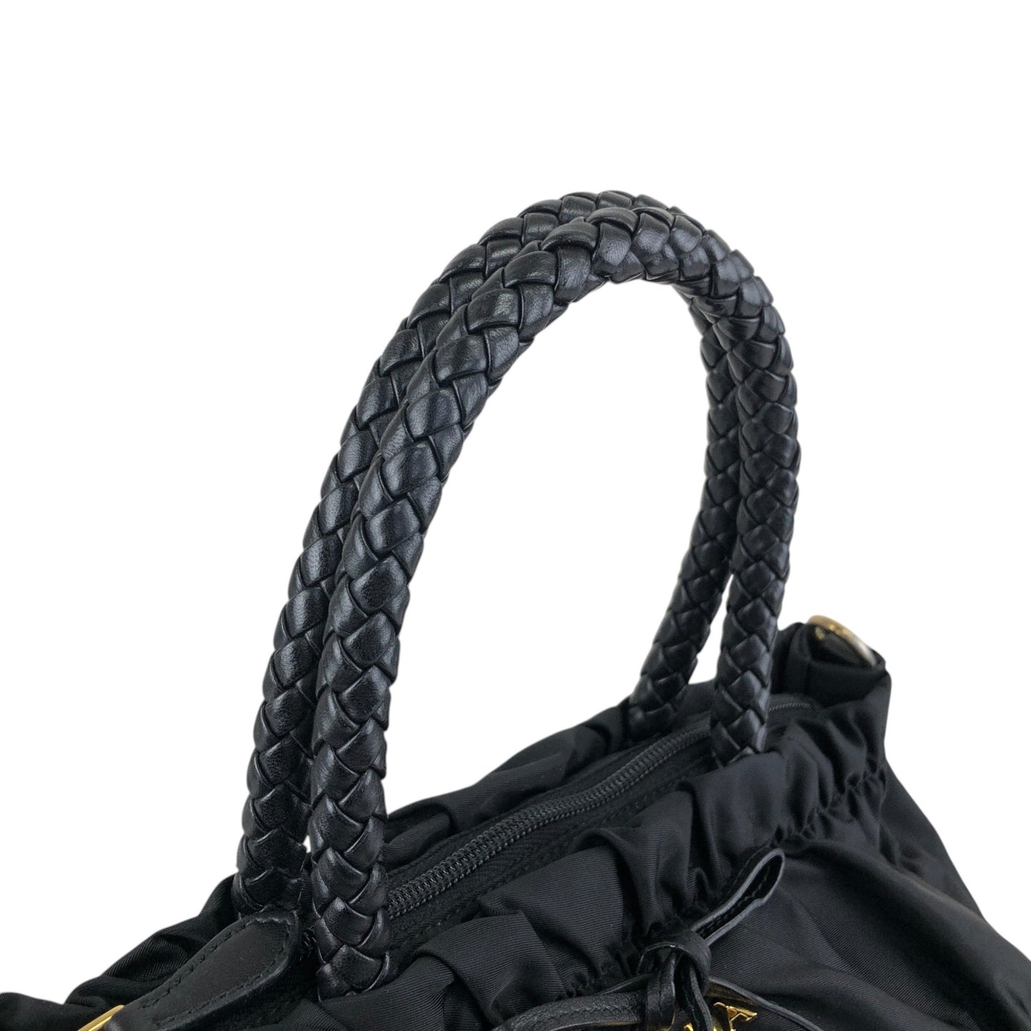 PRADA Logo Ribbon Motif Two-way Handbag Shoulder bag Black Vintage sc4cff