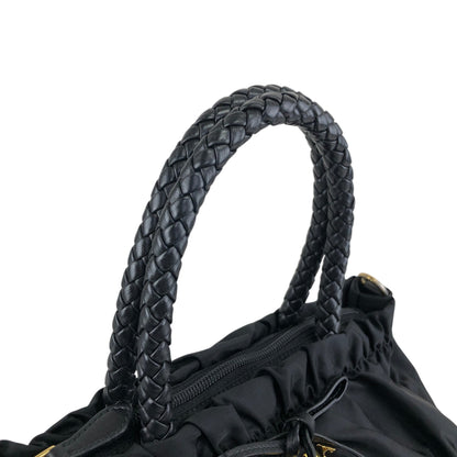 PRADA Logo Ribbon Motif Two-way Handbag Shoulder bag Black Vintage sc4cff