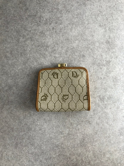 Christian Dior Honeycomb Pattern Logo Coin Purse Beige Vintage ds7dx5