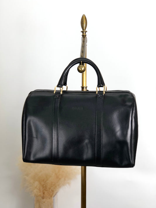 CELINE Logo Embossed Handbag Boston bag Black Vintage uacki2