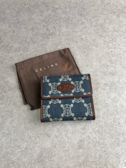 CELINE Paris Macadam Logo Trifold Wallet Indigo Vintage ddcaau