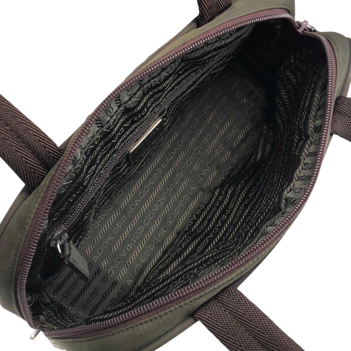 PRADA Tessuto Triangle Logo Padlock Shoulder bag Khaki Vintage kyp5pt