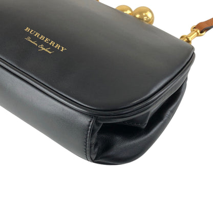 BURBERRY Logo Metal Clasp Shoulder bag Black Vintage hdymvu