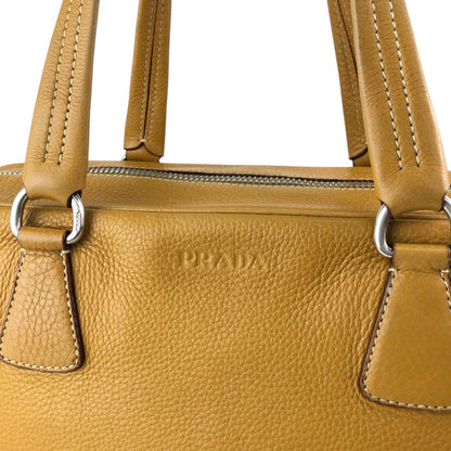 PRADALogo Embossed Small Boston bag Handbag Camel Vintage witjyy