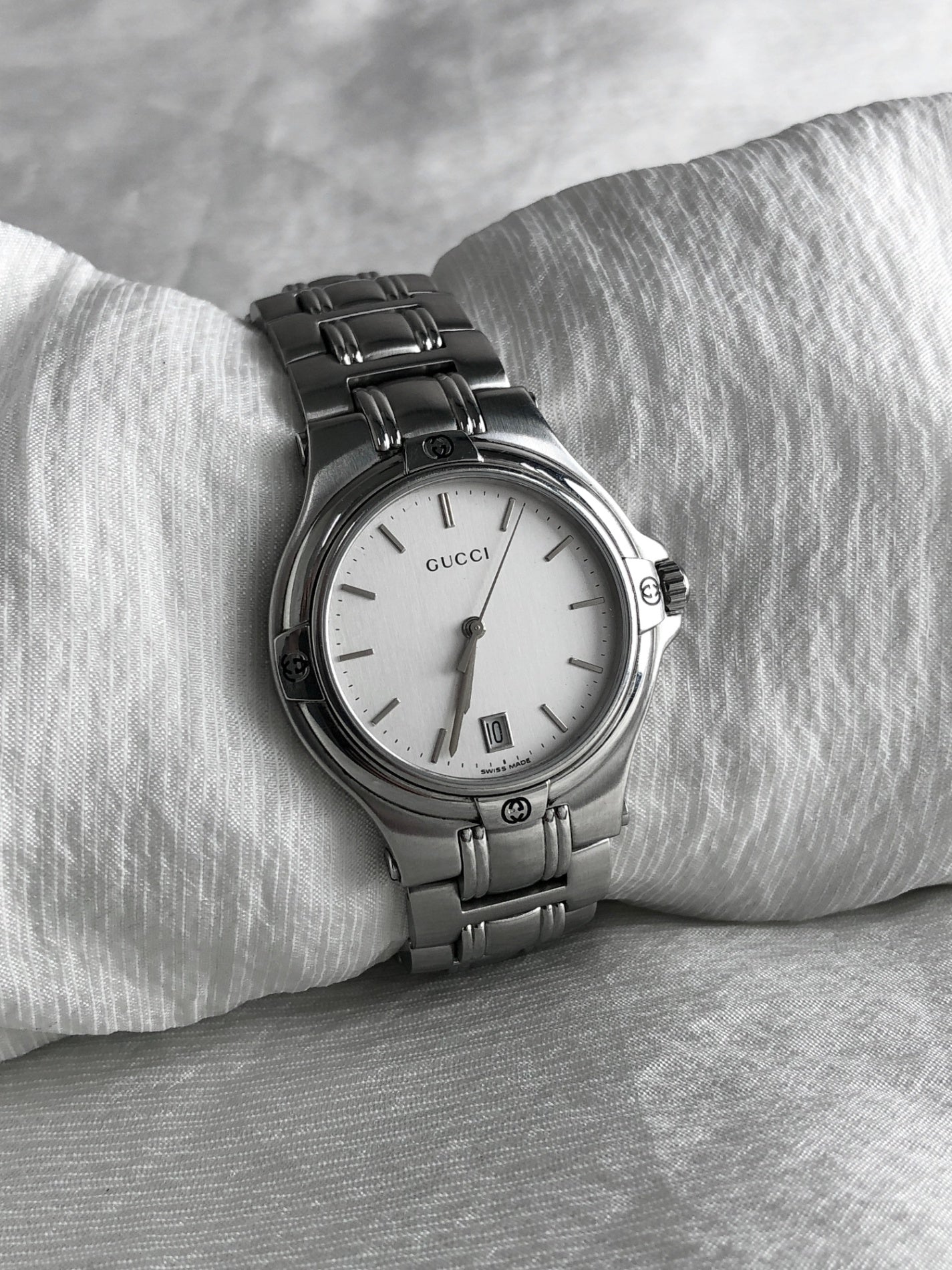 GUCCI Logo Quartz Watch Silver 9040M Vintage n6ymez