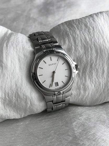 GUCCI Logo Quartz Watch Silver 9040M Vintage n6ymez
