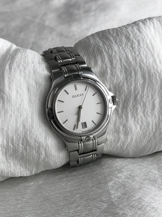 GUCCI Logo Quartz Watch Silver 9040M Vintage n6ymez