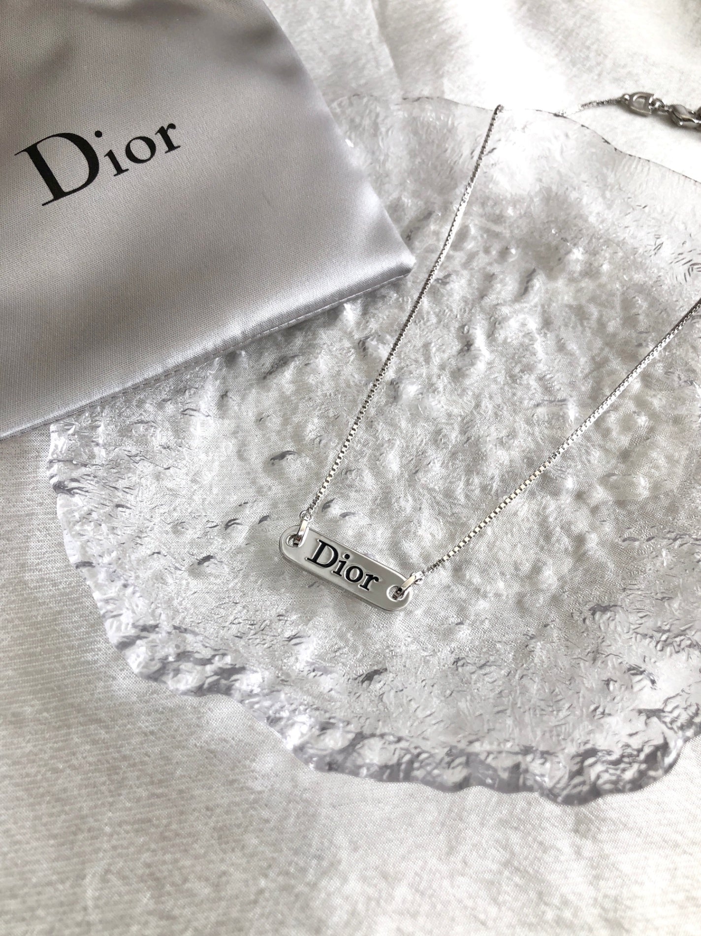 Christian Dior Logo  Motif Necklace Silver Vintage pidv5i