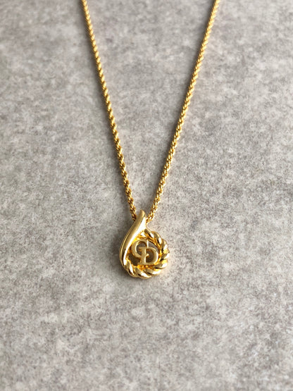 Christian Dior CD Logo Necklace Gold Vintage vsyn5t