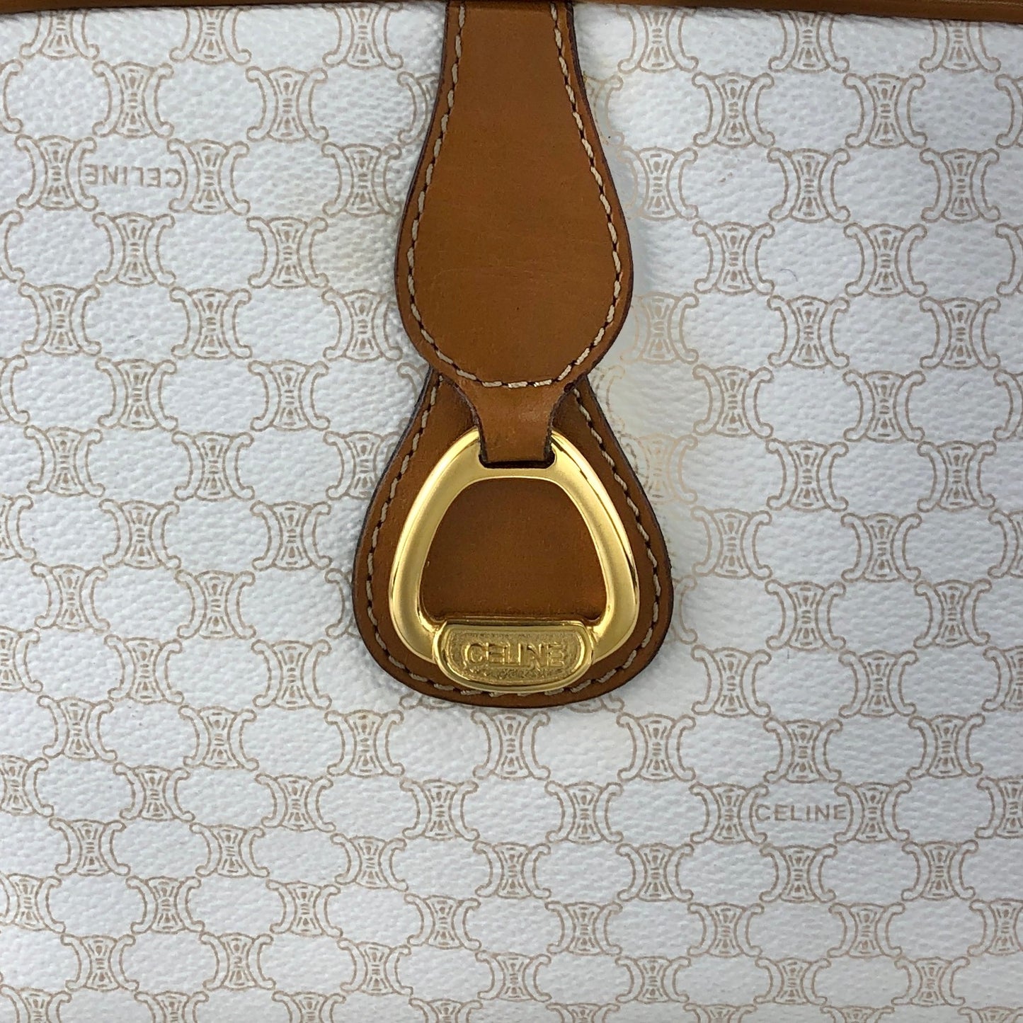 CELINE Macadam Horse Bit Shoulder bag White Vintage wbvsb7
