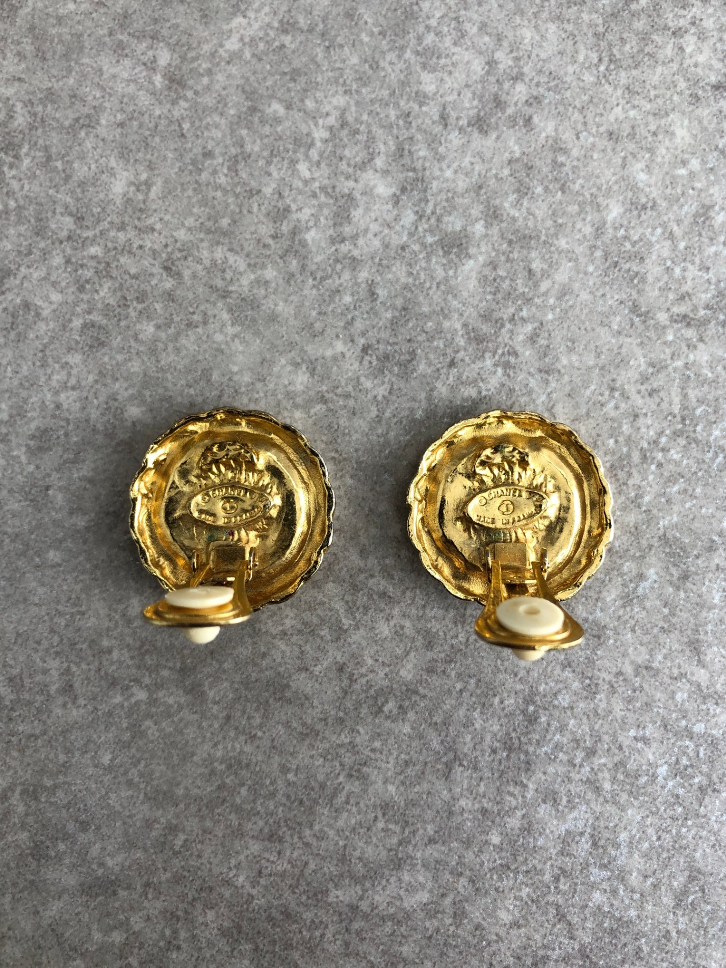 CHANEL Coco Mark Earrings Black×Gold Vintage bcnc28